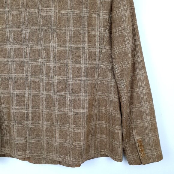 Made in Italy Linen Wool Blend Blazer, Size M. Brown Tan Mocha Plaid Vintage - Picture 10 of 14